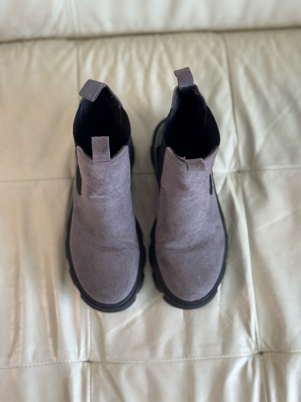 Chunky Chelsea Boots in Taupe Faux Suede - Picture 4 of 6